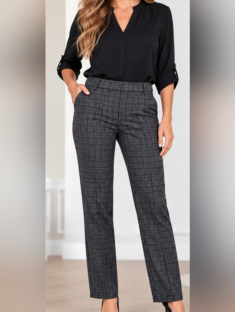 KUT From the Kloth NWT Gray Plaid Straight Leg Career Pants Size 10 Office